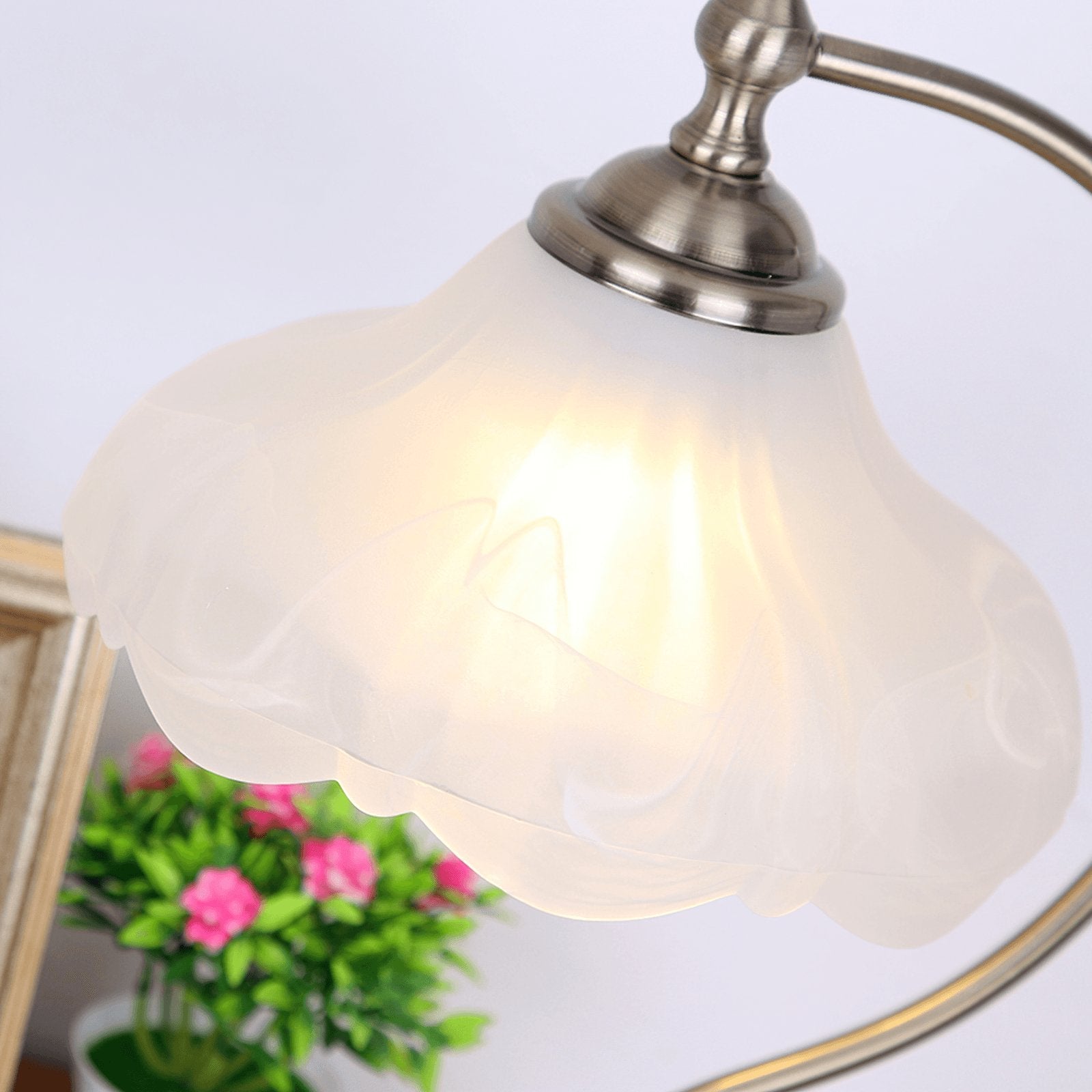 Brown Dome Wood Table Lamp with Textured Glass Shade and Gold Metal Base