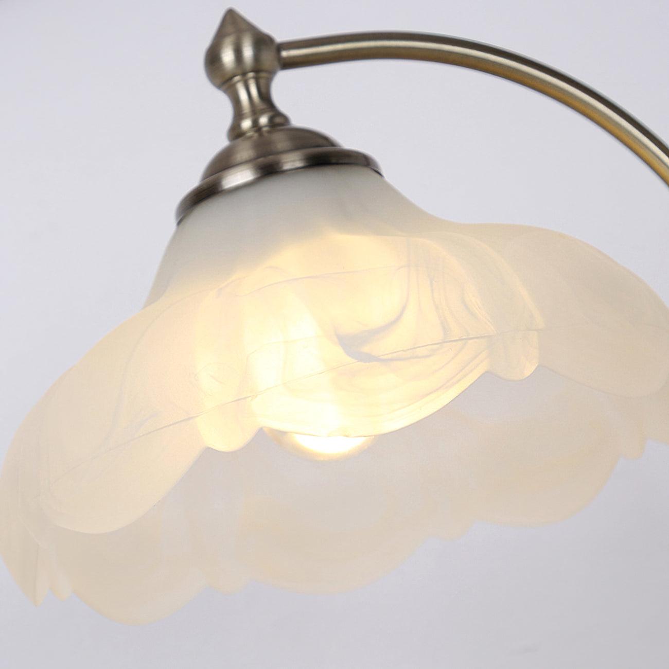 Brown Dome Wood Table Lamp with Textured Glass Shade and Gold Metal Base
