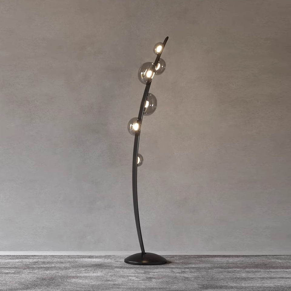 Modern Bubbles Glass LED Floor Lamp with Iridescent Spheres and Vertical Standing Design