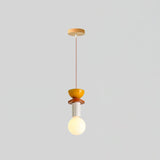 Modern Geometric Building Blocks Hanging Pendant Light with Wood and Metal Accents