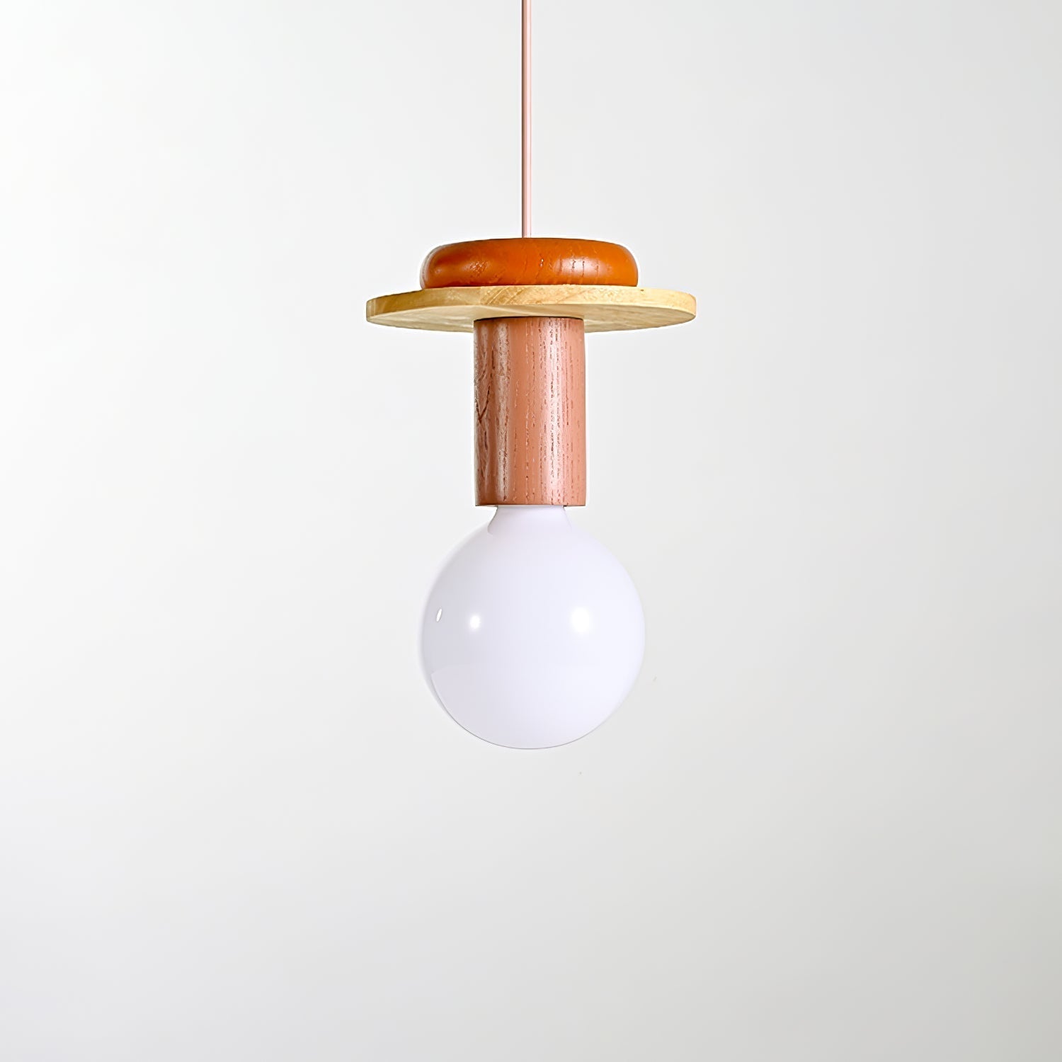 Modern Geometric Building Blocks Hanging Pendant Light with Wood and Metal Accents