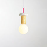 Modern Geometric Building Blocks Hanging Pendant Light with Wood and Metal Accents