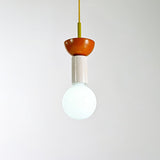 Modern Geometric Building Blocks Hanging Pendant Light with Wood and Metal Accents