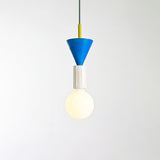 Modern Geometric Building Blocks Hanging Pendant Light with Wood and Metal Accents