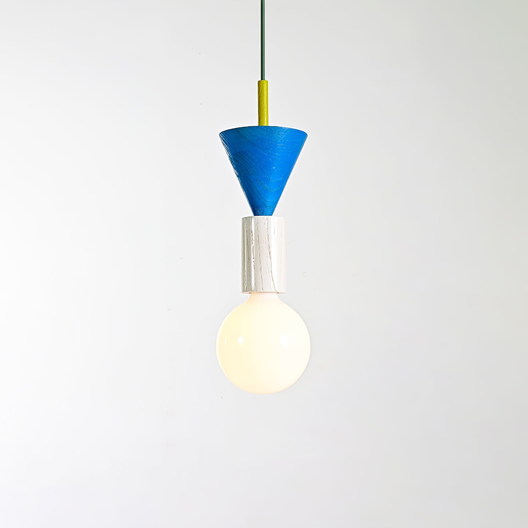 Modern Geometric Building Blocks Hanging Pendant Light with Wood and Metal Accents