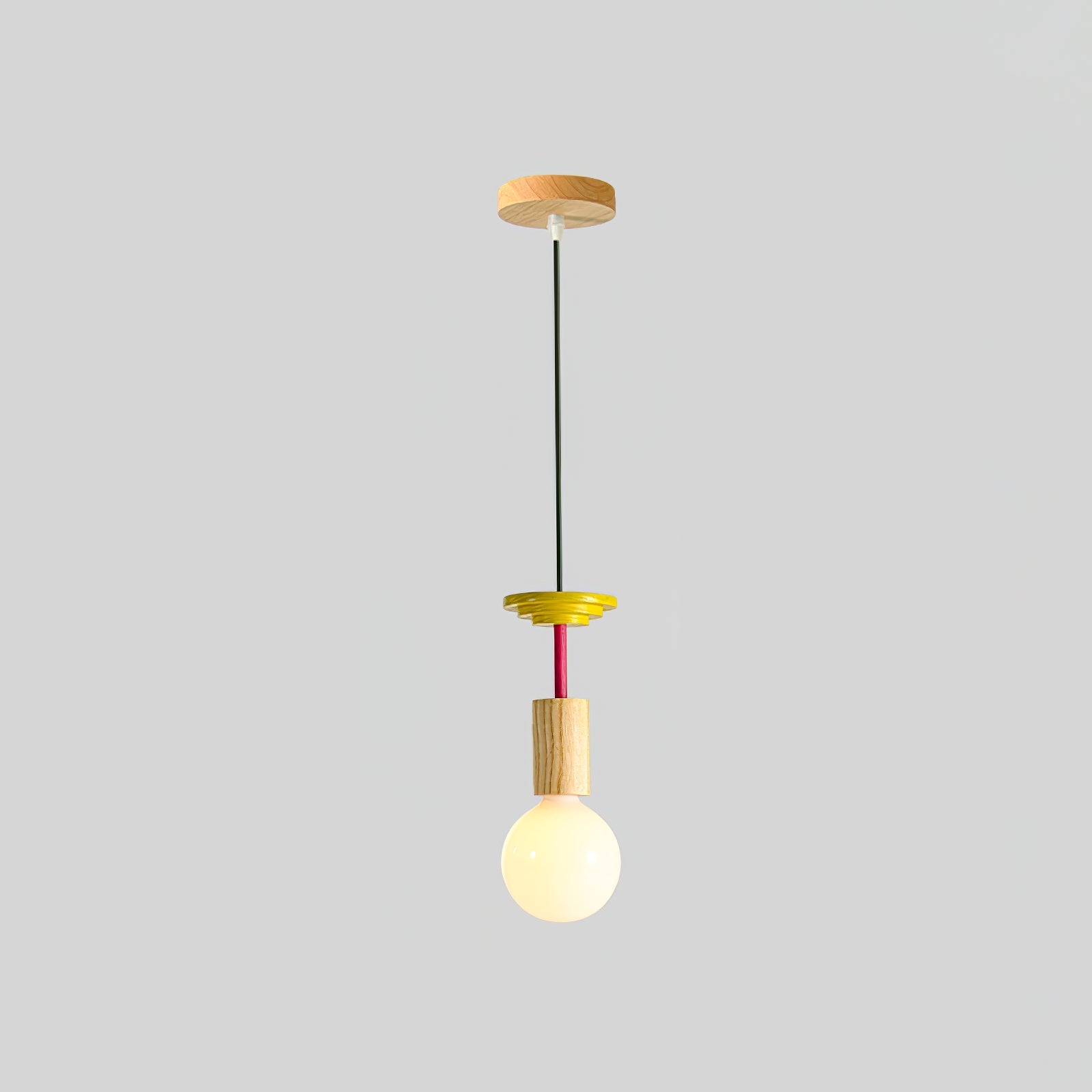 Modern Geometric Building Blocks Hanging Pendant Light with Wood and Metal Accents