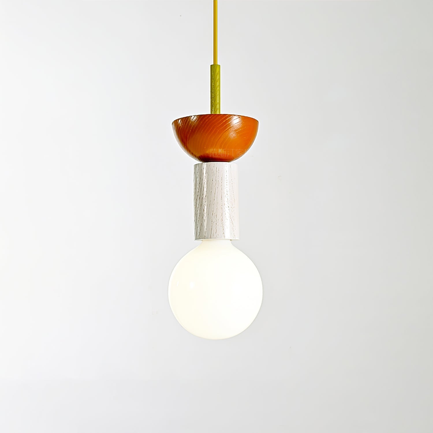 Modern Geometric Building Blocks Hanging Pendant Light with Wood and Metal Accents