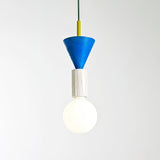 Modern Geometric Building Blocks Hanging Pendant Light with Wood and Metal Accents