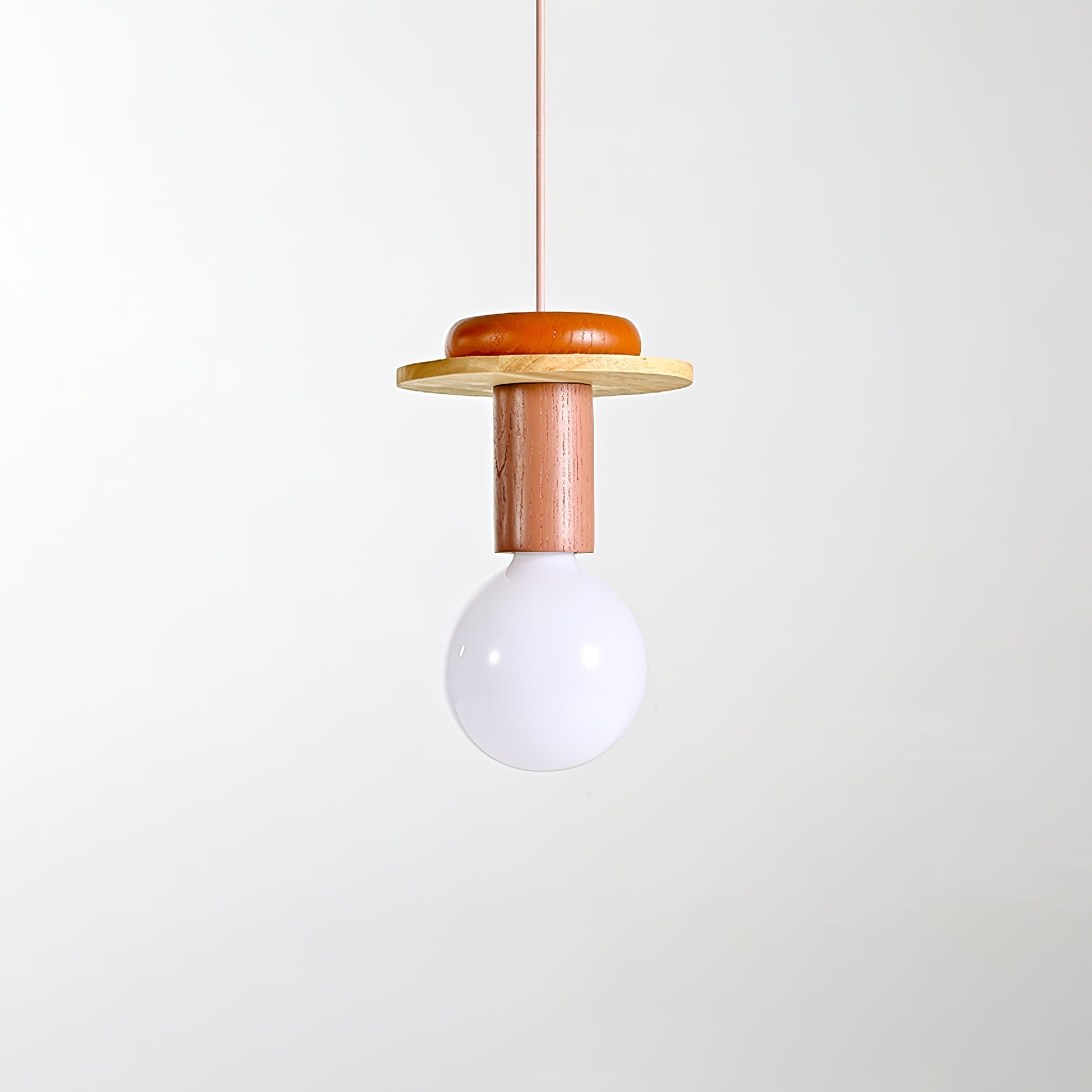 Modern Geometric Building Blocks Hanging Pendant Light with Wood and Metal Accents