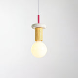 Modern Geometric Building Blocks Hanging Pendant Light with Wood and Metal Accents
