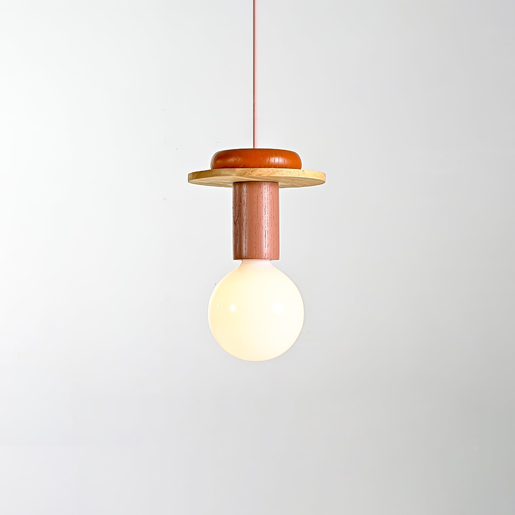 Modern Geometric Building Blocks Hanging Pendant Light with Wood and Metal Accents