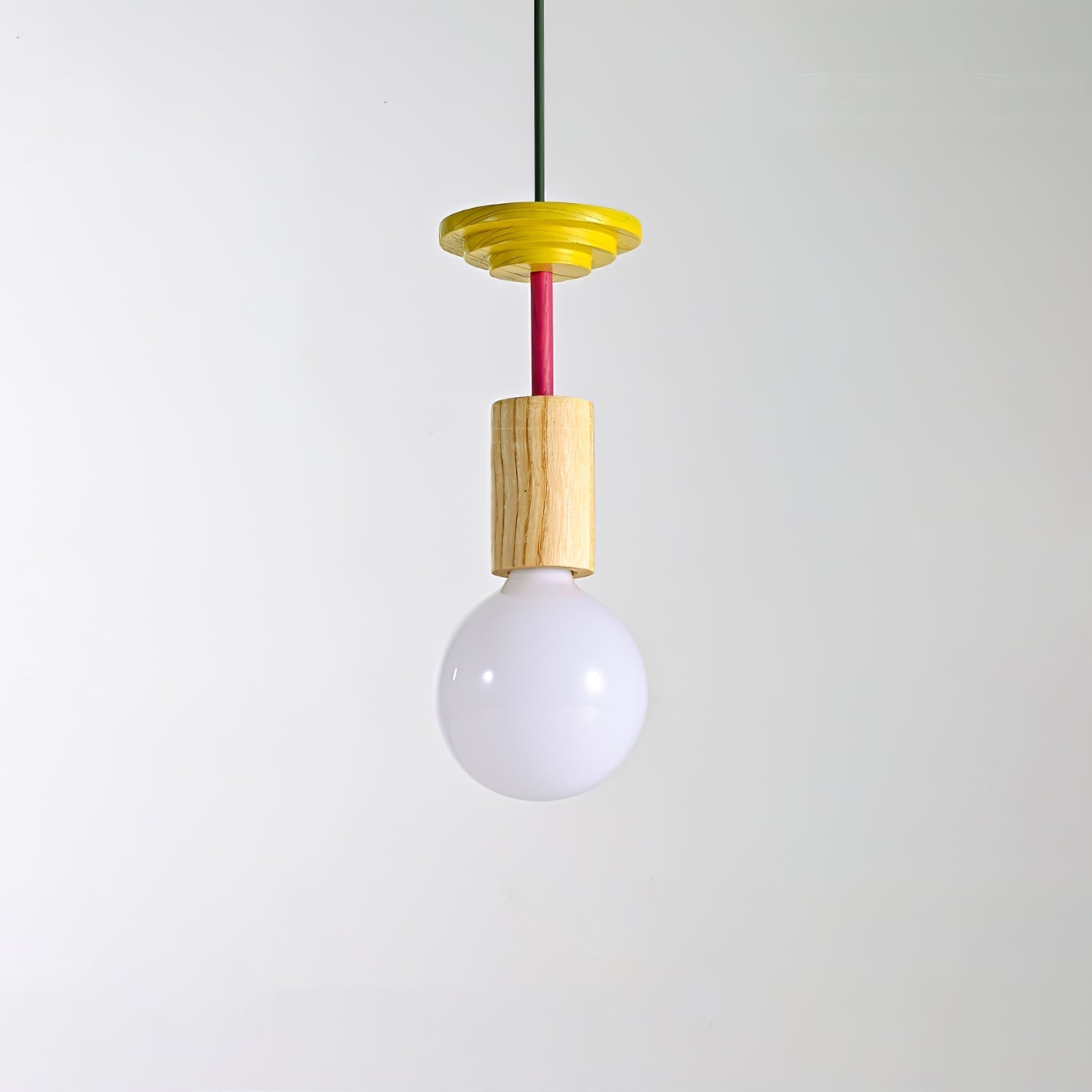 Modern Geometric Building Blocks Hanging Pendant Light with Wood and Metal Accents