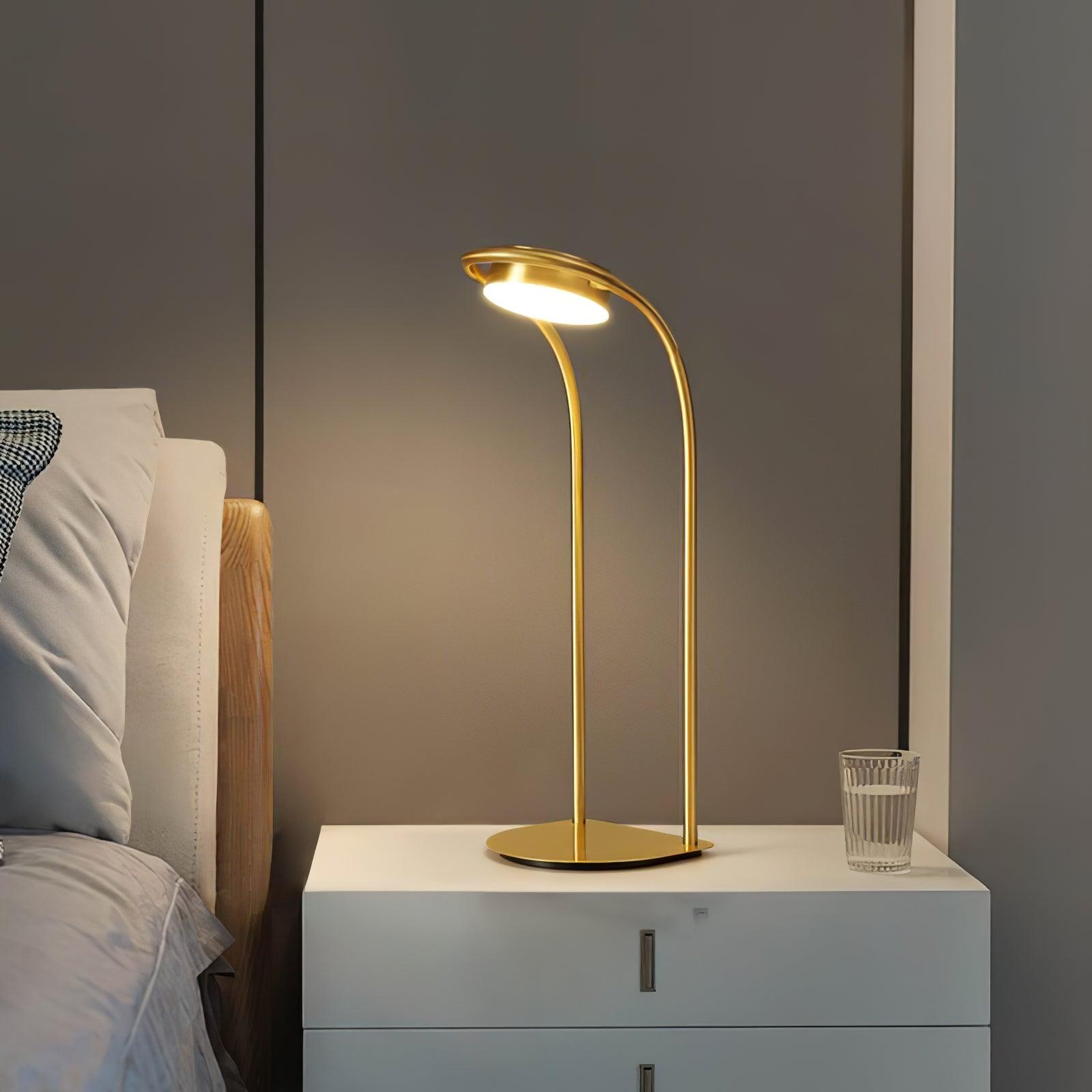 Elegant Brass Nordic Ball Desk Lamp with Oval Geometric Frame and Integrated LED Lighting