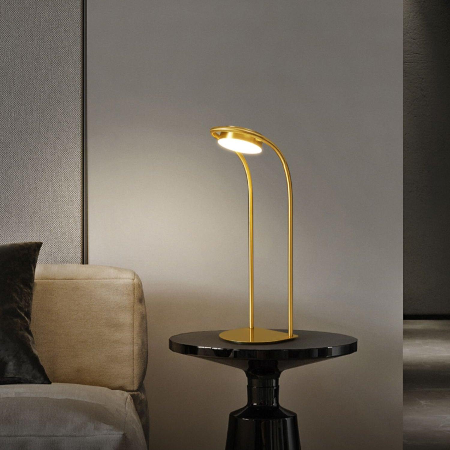 Elegant Brass Nordic Ball Desk Lamp with Oval Geometric Frame and Integrated LED Lighting