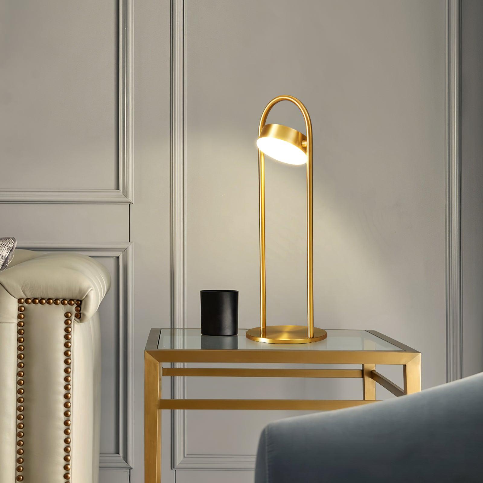 Elegant Brass Nordic Ball Desk Lamp with Oval Geometric Frame and Integrated LED Lighting
