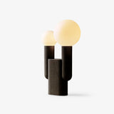Modern Cactus Resin Table Lamp with Blown Glass Globe and Matte Black Finish for Nightstands