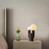 Modern Cactus Resin Table Lamp with Blown Glass Globe and Matte Black Finish for Nightstands