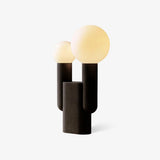 Modern Cactus Resin Table Lamp with Blown Glass Globe and Matte Black Finish for Nightstands