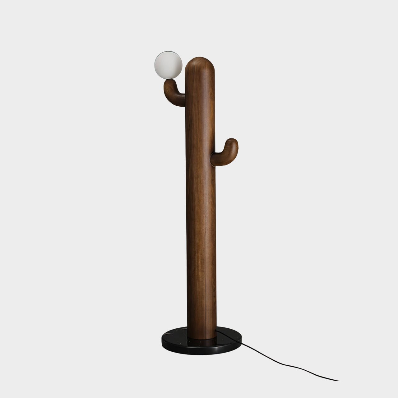 Modern Wood Cactus Floor Lamp with Multi Branch Glass Globe Shades and Marble Base