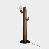 Modern Wood Cactus Floor Lamp with Multi Branch Glass Globe Shades and Marble Base