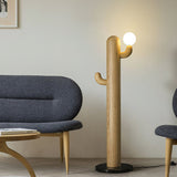 Modern Wood Cactus Floor Lamp with Multi Branch Glass Globe Shades and Marble Base