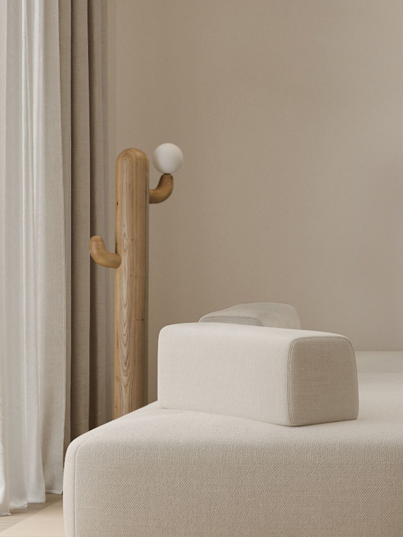 Modern Wood Cactus Floor Lamp with Multi Branch Glass Globe Shades and Marble Base