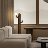Modern Wood Cactus Floor Lamp with Multi Branch Glass Globe Shades and Marble Base