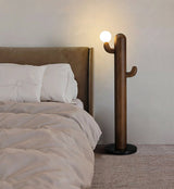 Modern Wood Cactus Floor Lamp with Multi Branch Glass Globe Shades and Marble Base