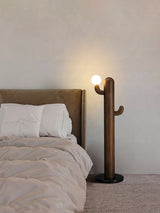 Modern Wood Cactus Floor Lamp with Multi Branch Glass Globe Shades and Marble Base