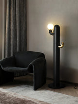Modern Wood Cactus Floor Lamp with Multi Branch Glass Globe Shades and Marble Base