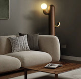 Modern Wood Cactus Floor Lamp with Multi Branch Glass Globe Shades and Marble Base