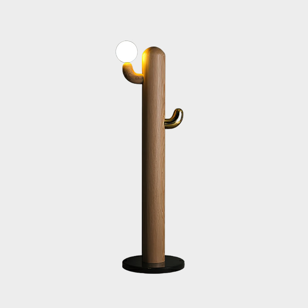 Modern Wood Cactus Floor Lamp with Multi Branch Glass Globe Shades and Marble Base