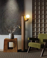 Modern Wood Cactus Floor Lamp with Multi Branch Glass Globe Shades and Marble Base