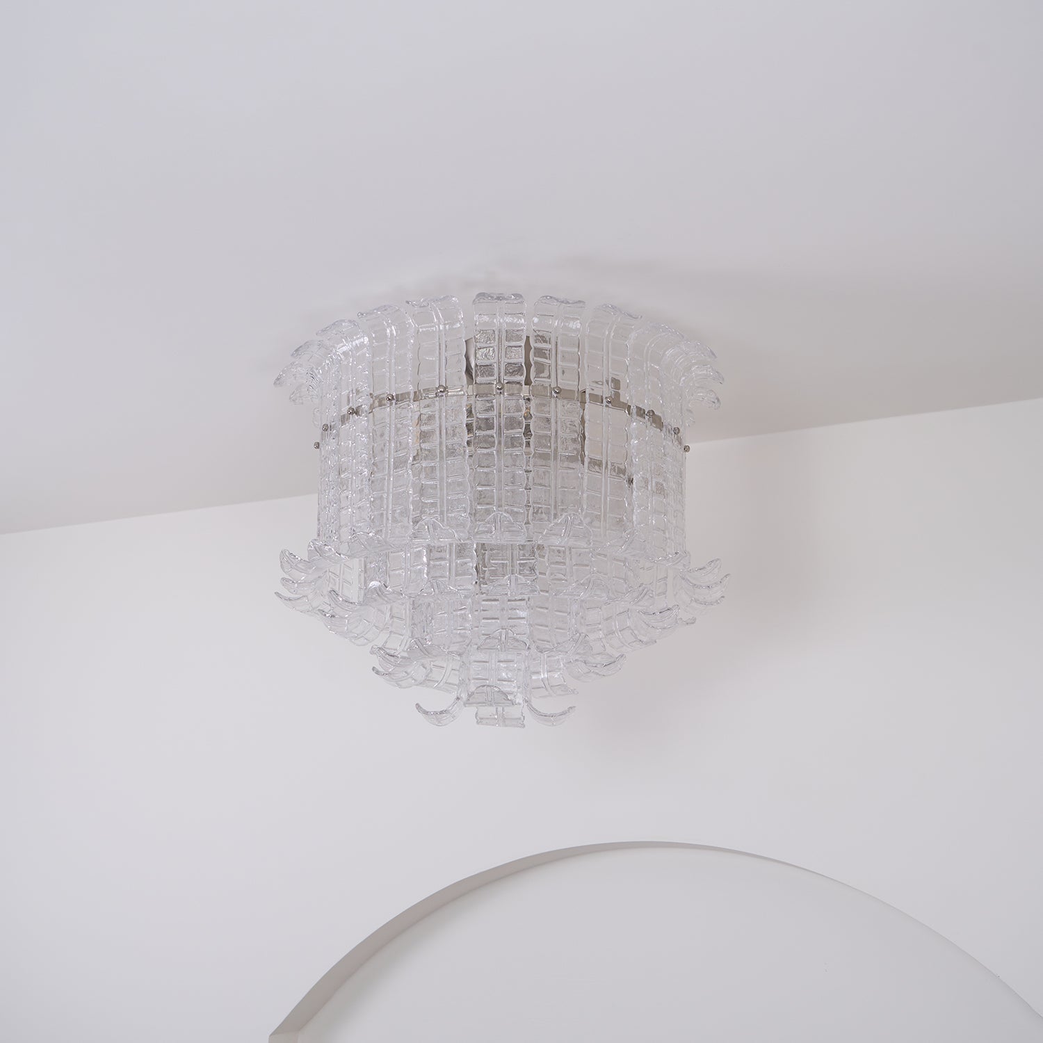 Modern Calista Murano Glass Ceiling Light Fixture with Chrome Finish and Handcrafted Glass Panels