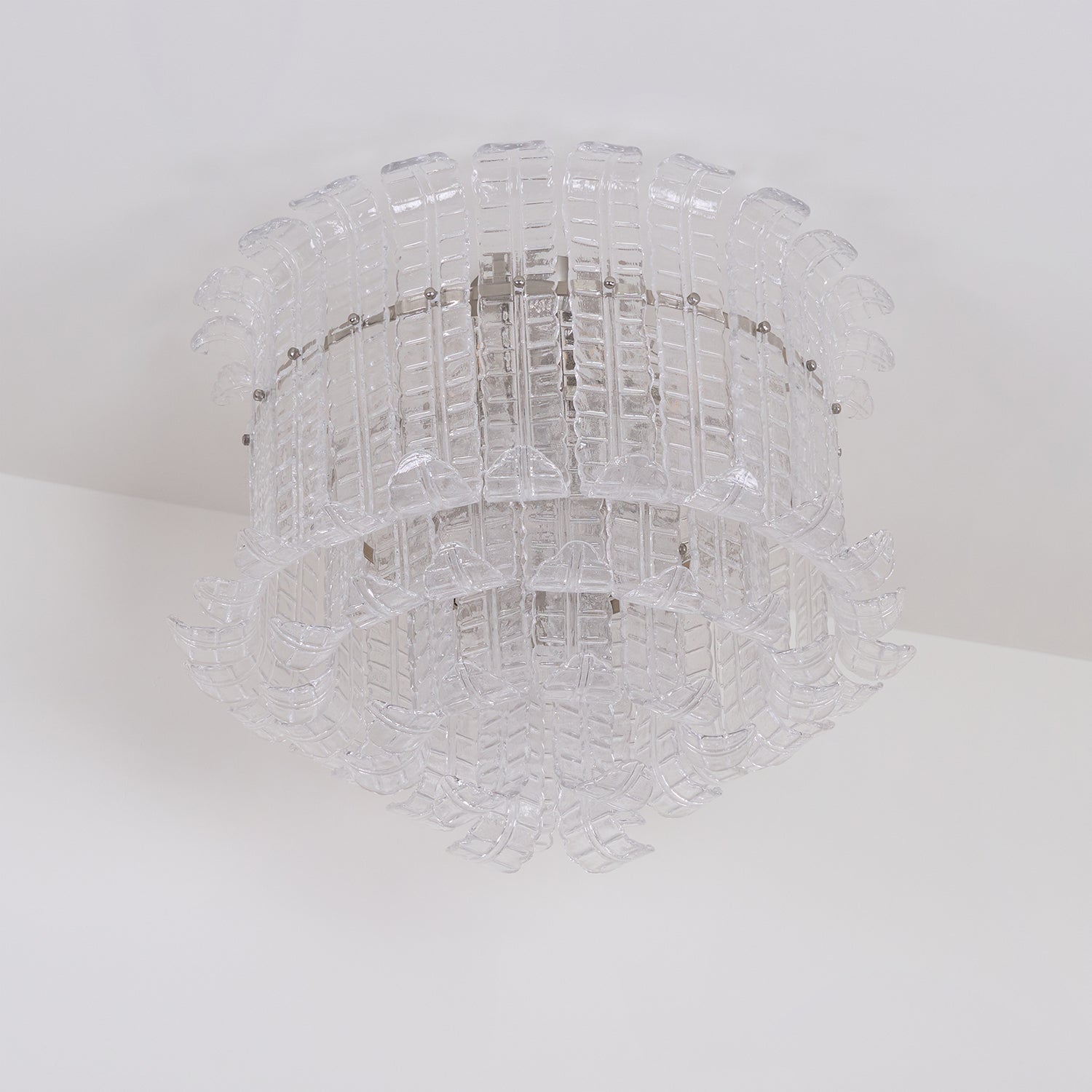 Modern Calista Murano Glass Ceiling Light Fixture with Chrome Finish and Handcrafted Glass Panels