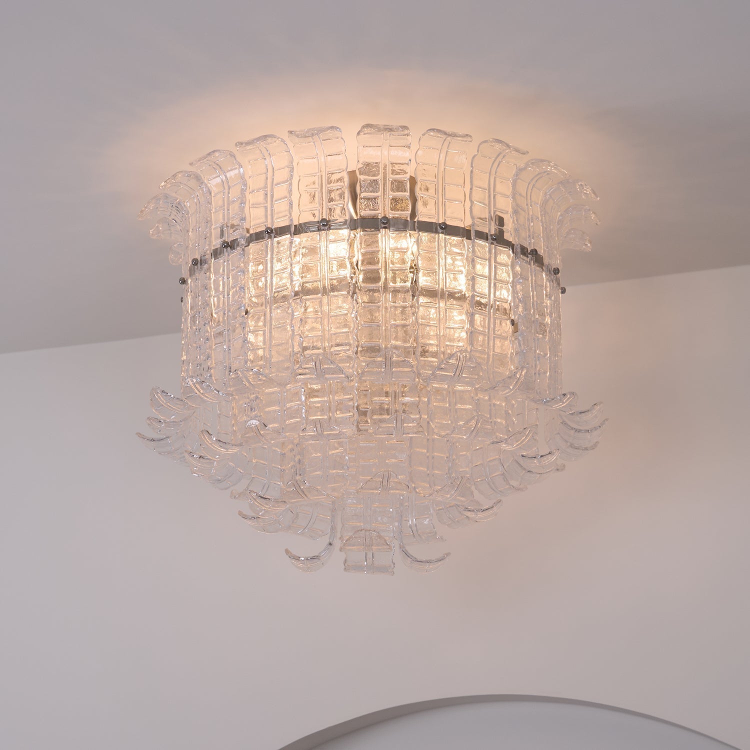 Modern Calista Murano Glass Ceiling Light Fixture with Chrome Finish and Handcrafted Glass Panels