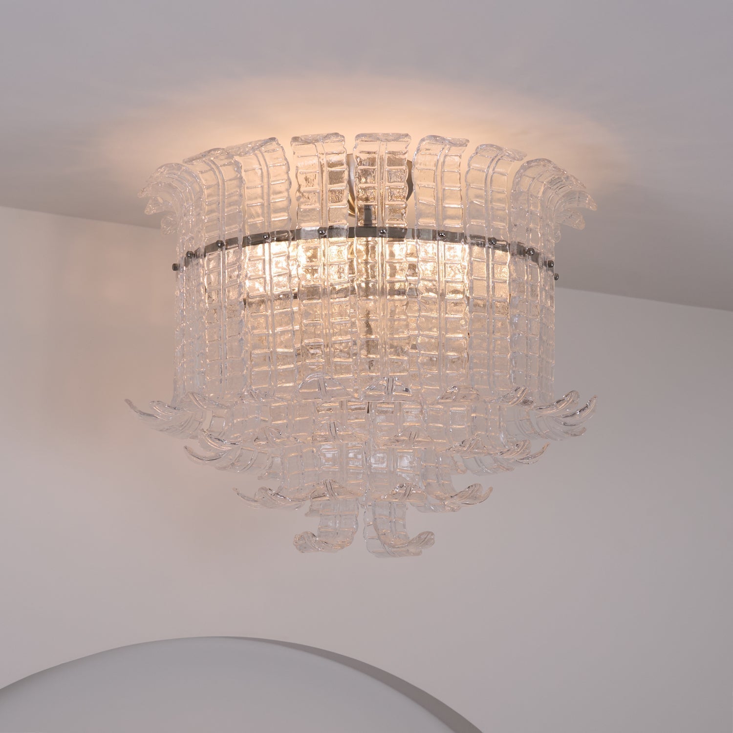Modern Calista Murano Glass Ceiling Light Fixture with Chrome Finish and Handcrafted Glass Panels