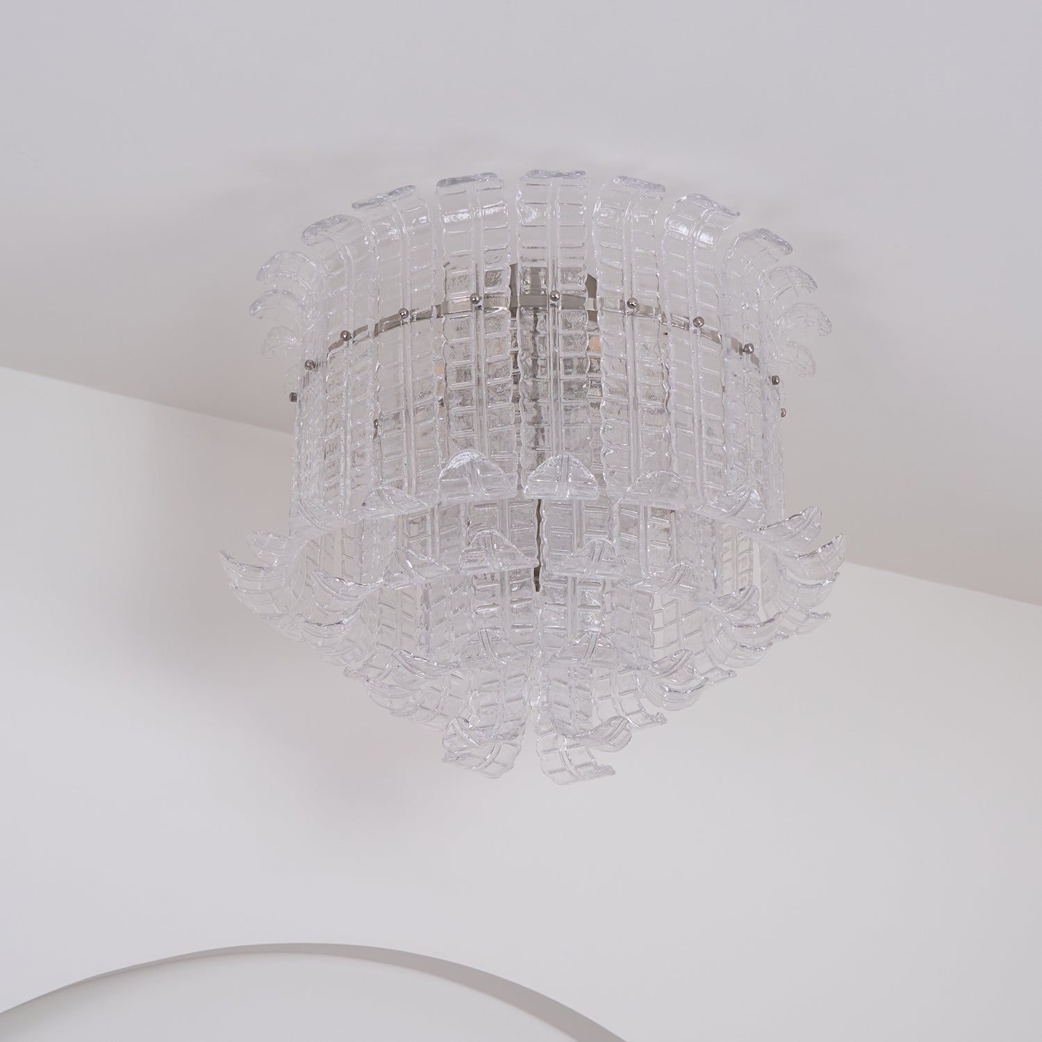 Modern Calista Murano Glass Ceiling Light Fixture with Chrome Finish and Handcrafted Glass Panels