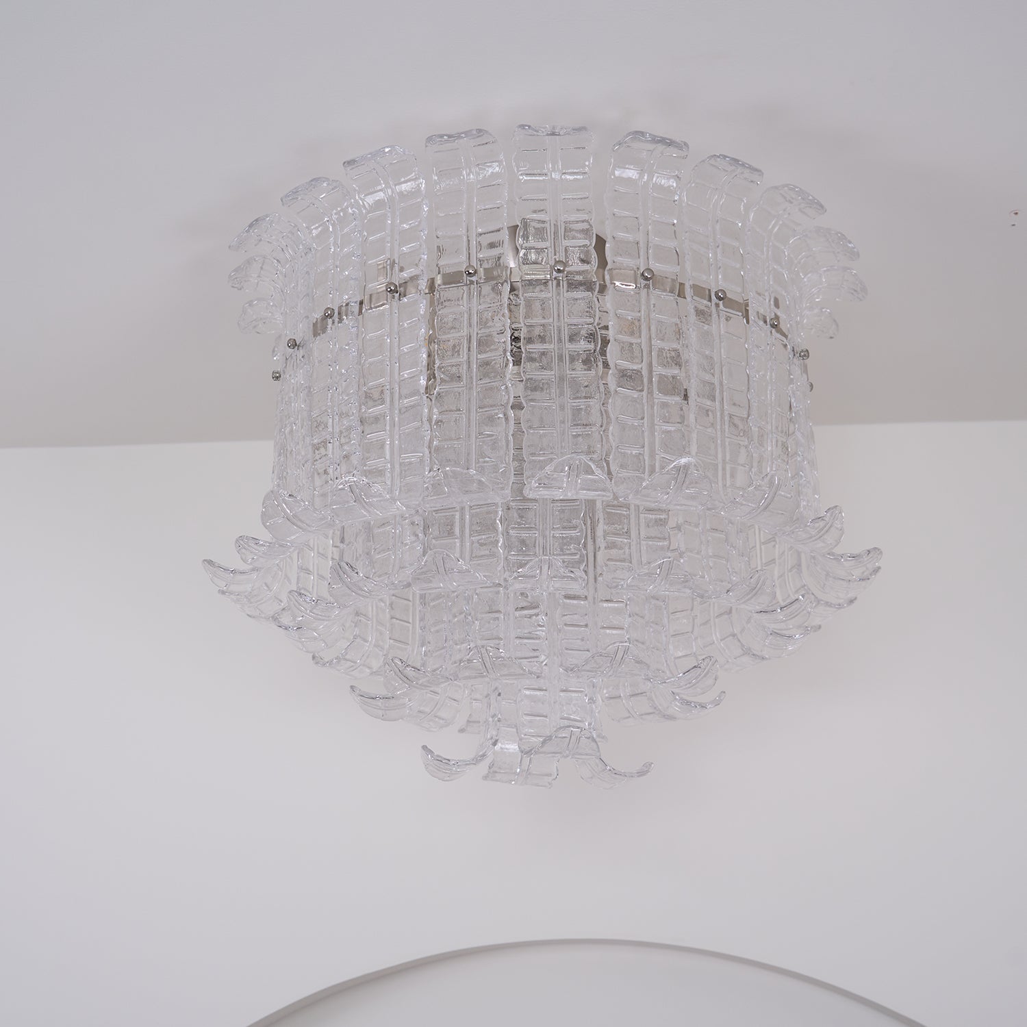 Modern Calista Murano Glass Ceiling Light Fixture with Chrome Finish and Handcrafted Glass Panels