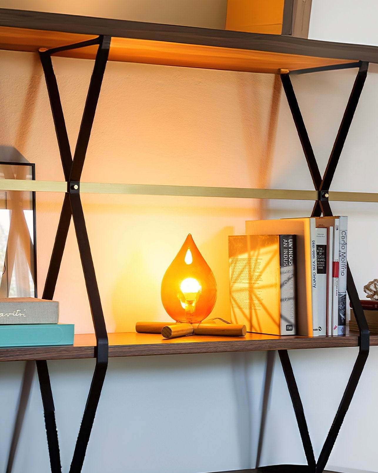 mid-century-campfire-table-lamp-with-orange-glass-shade-and-natural-wood-base
