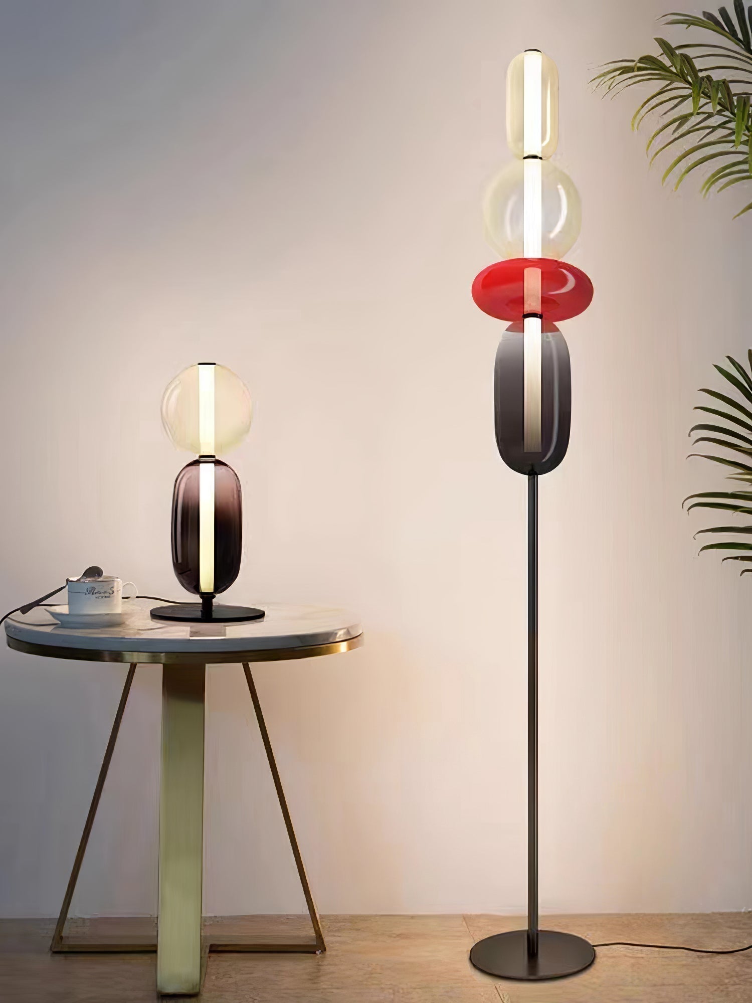 Modern Hand Blown Crystal Pebbles Floor Lamp Integrated LED Artistic Glass Lighting