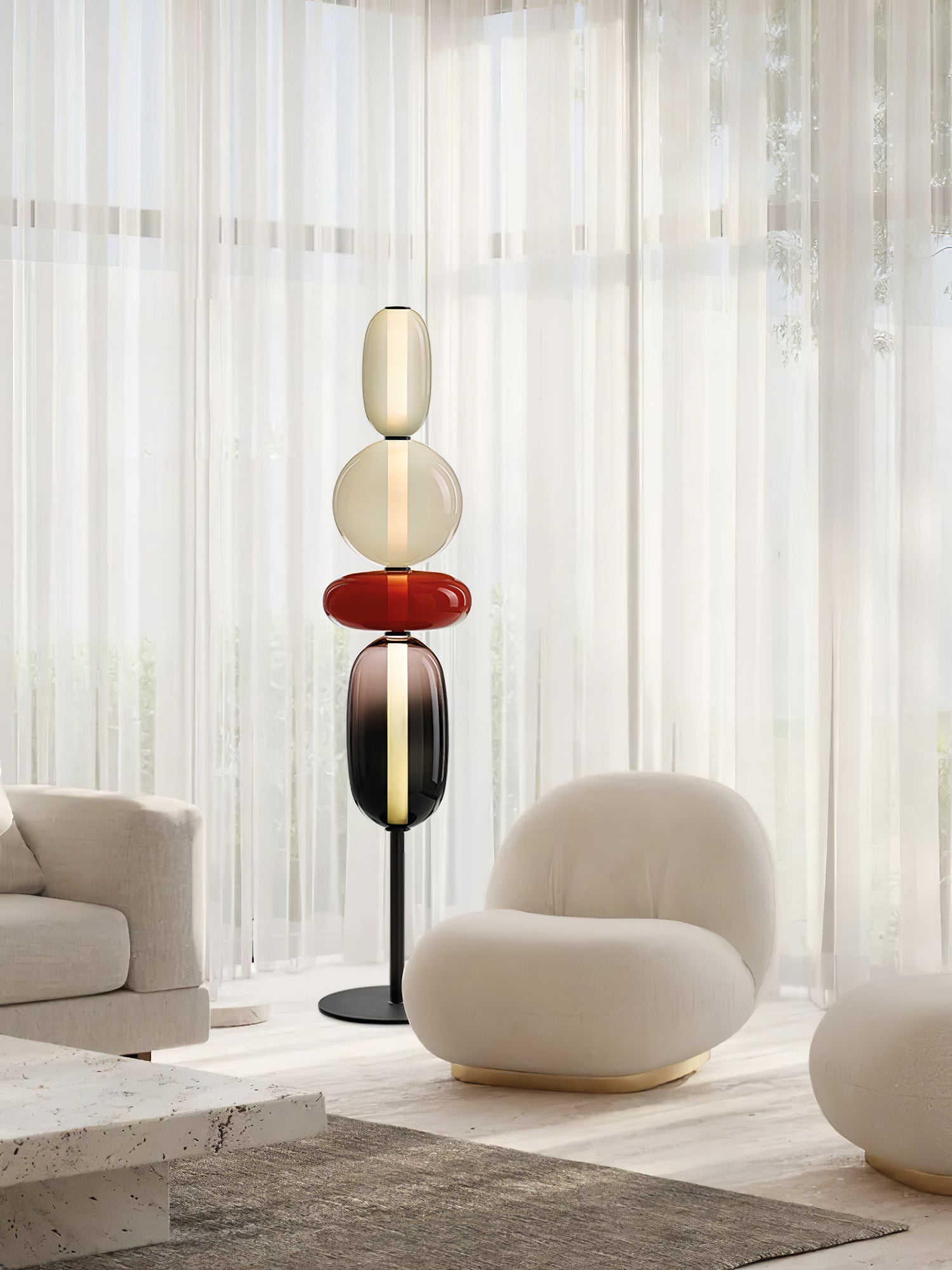 Modern Hand Blown Crystal Pebbles Floor Lamp Integrated LED Artistic Glass Lighting
