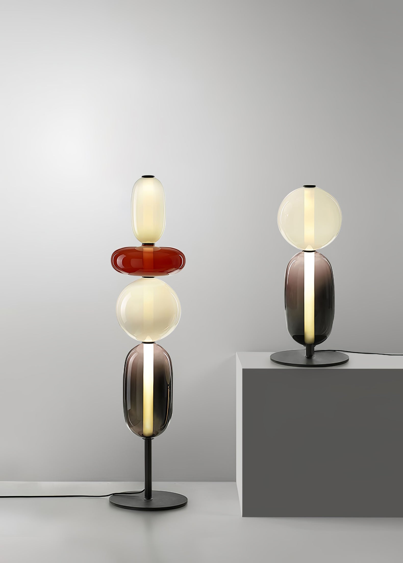 Modern Hand Blown Crystal Pebbles Floor Lamp Integrated LED Artistic Glass Lighting