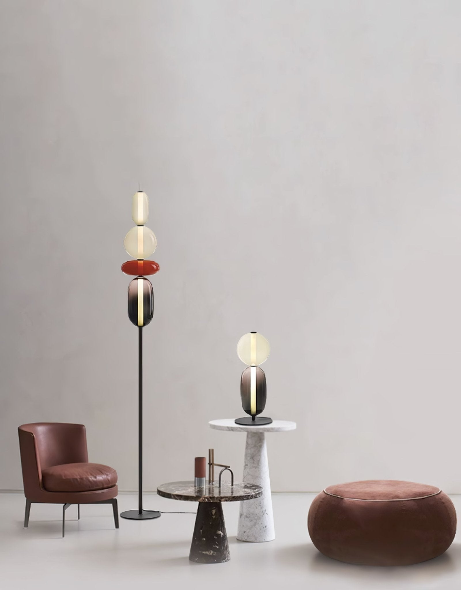 Modern Hand Blown Crystal Pebbles Floor Lamp Integrated LED Artistic Glass Lighting