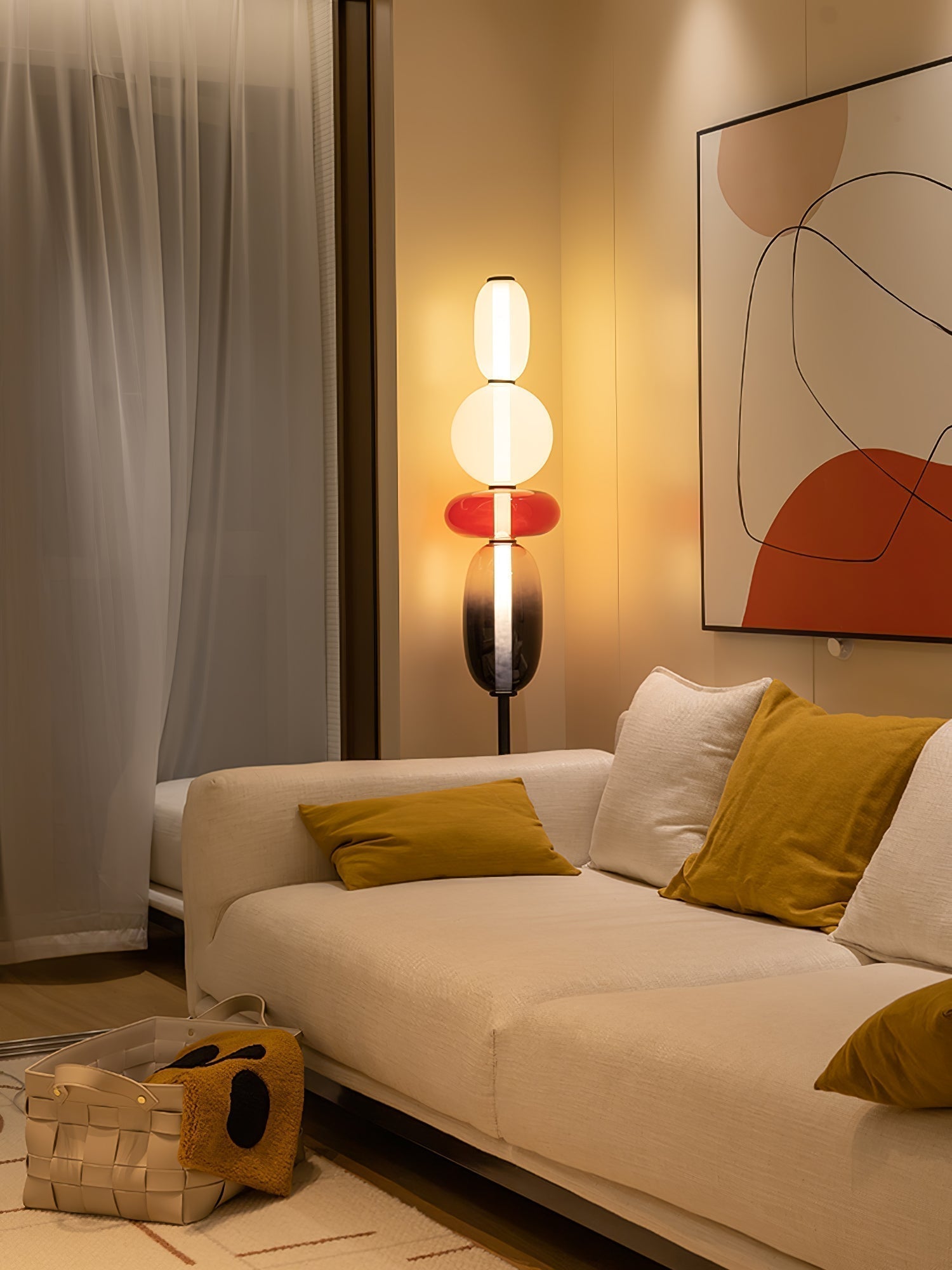 Modern Hand Blown Crystal Pebbles Floor Lamp Integrated LED Artistic Glass Lighting