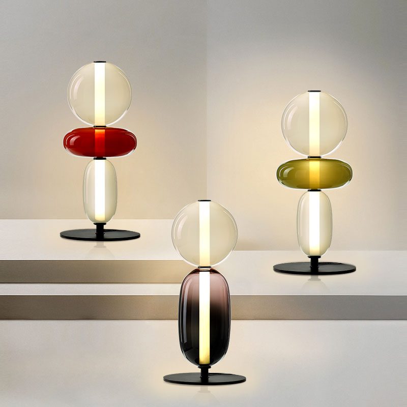 Modern Colorful Candied Glass Pebbles LED Table Lamp for Artful Interior Lighting