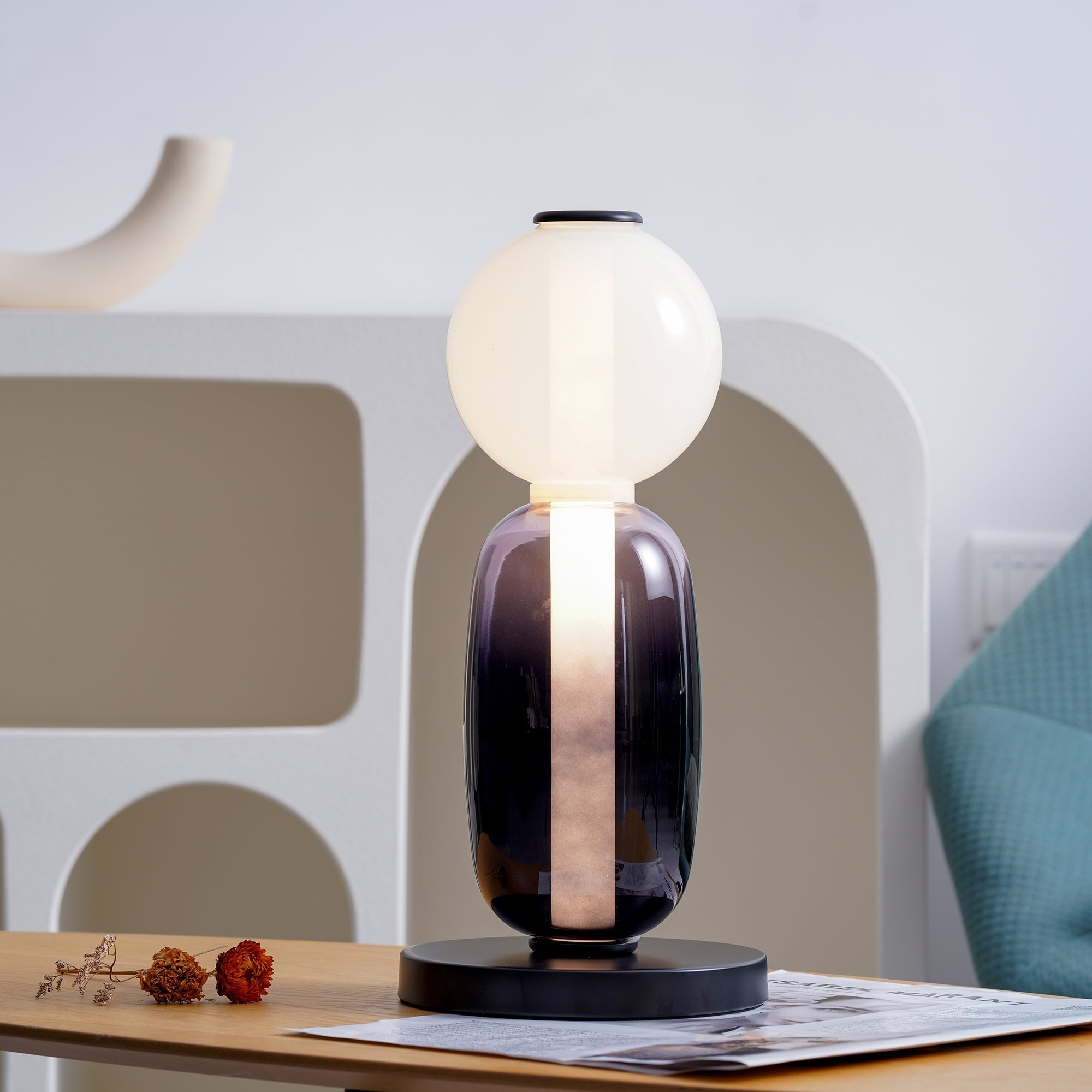 Modern Colorful Candied Glass Pebbles LED Table Lamp for Artful Interior Lighting
