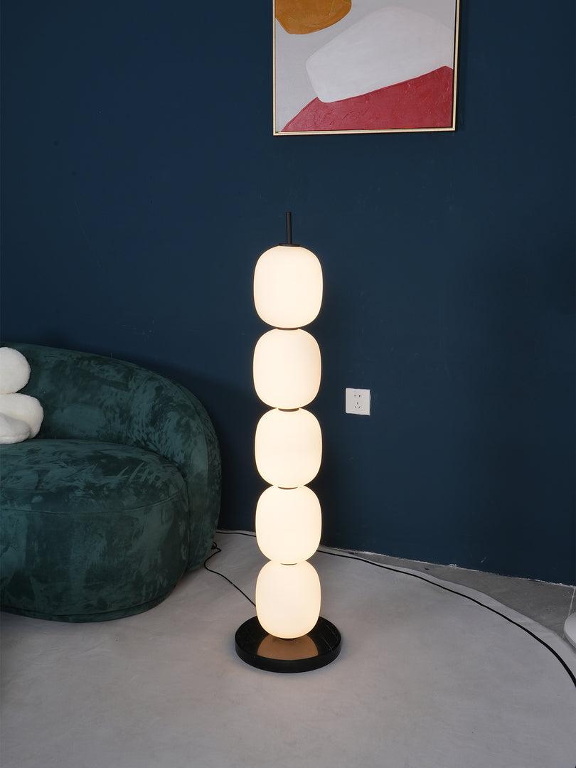 Modern Hand Blown Glass Globe Floor Lamp with Premium Black Marble Base