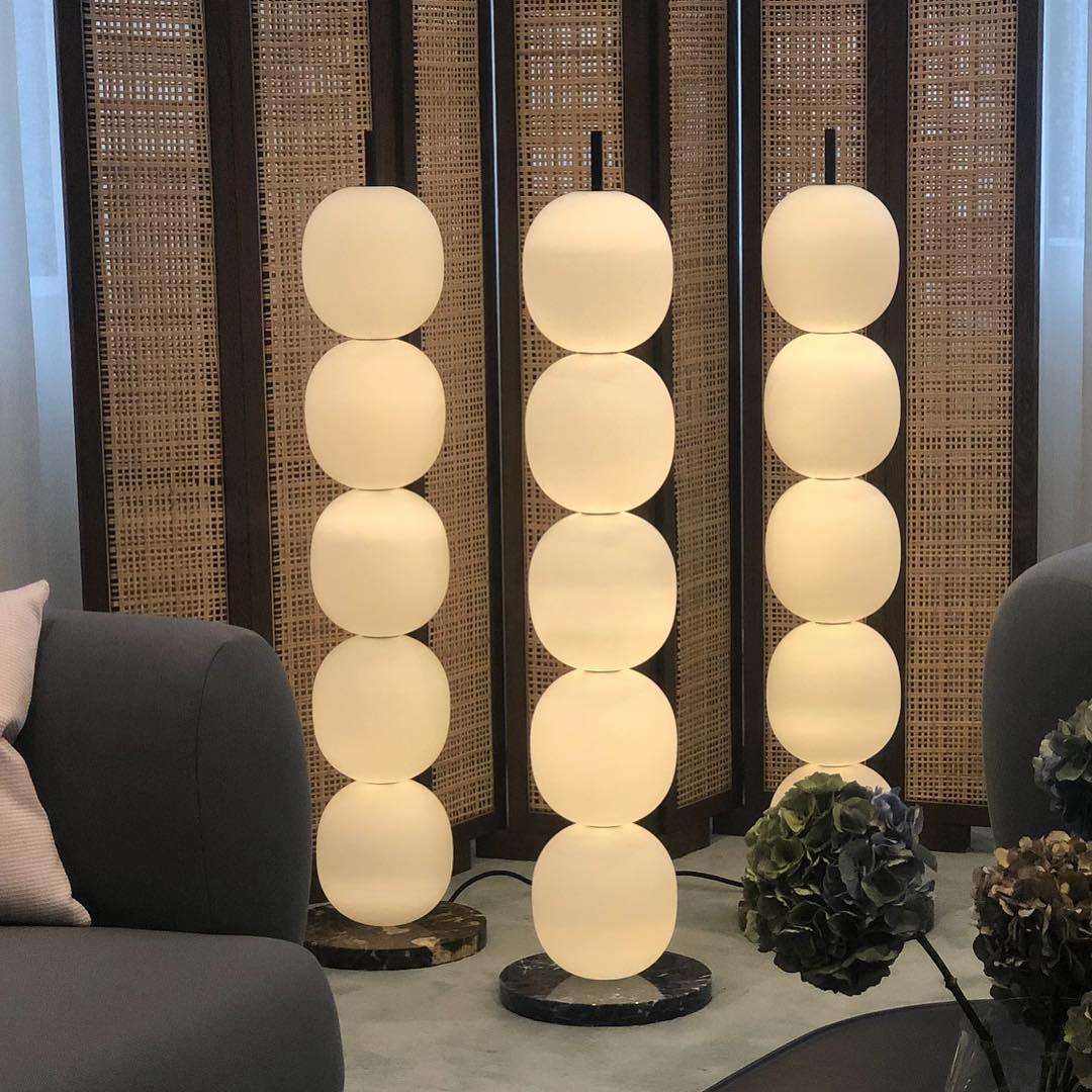 Modern Hand Blown Glass Globe Floor Lamp with Premium Black Marble Base