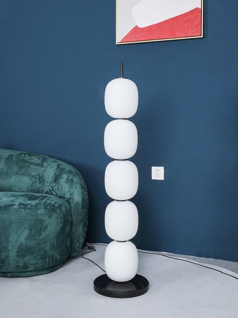Modern Hand Blown Glass Globe Floor Lamp with Premium Black Marble Base